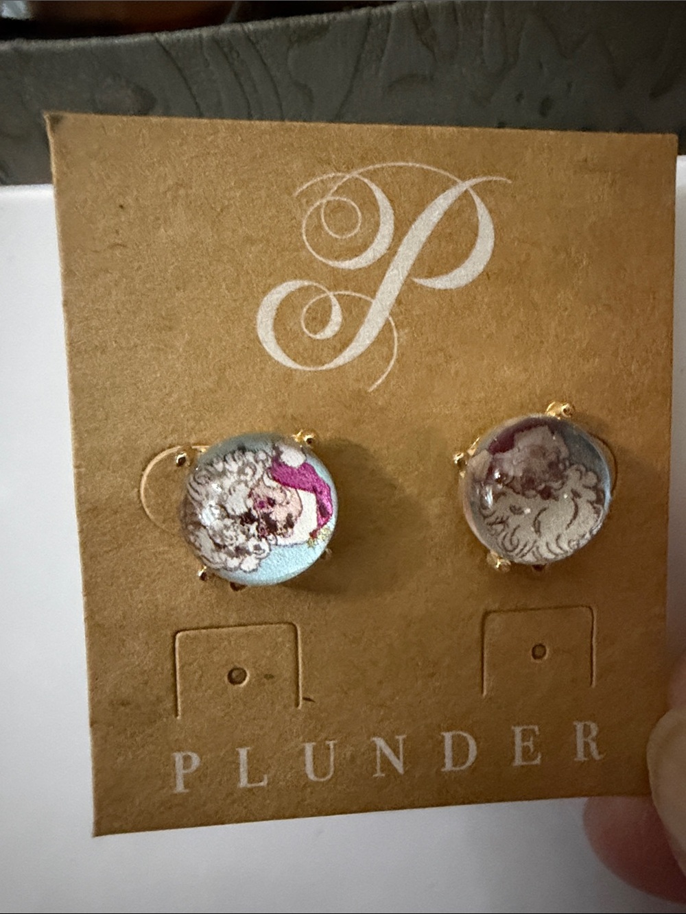 Plunder Round Santa 🎅 Claus Stud Earrings in Pink and Light Blue